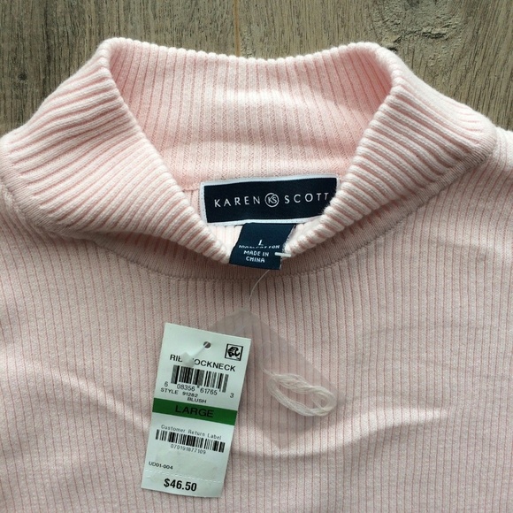 Karen Scott Cotton Ribbed Mock Neck Sweater Blush - Picture 3 of 5